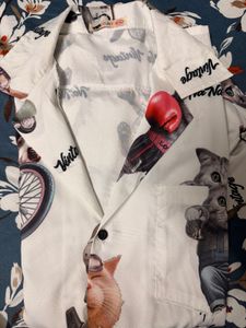 CAT Graphic Print Button-Up Shirt