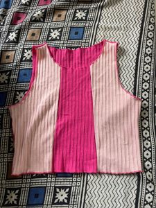 Pink Ribbed Crop Top