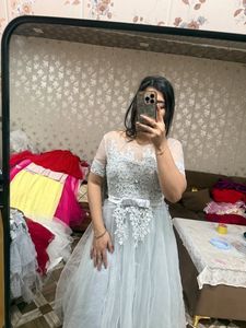 Elegant Grey Lace Tulle Gown🩷🎀❤️
