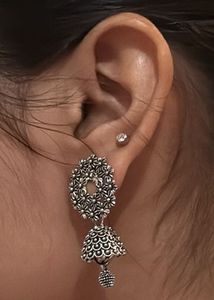 Oxidized Silver Jhumka Earrings