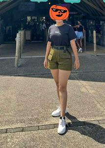 Olive .Green Cargo Shorts with Balck T shirt