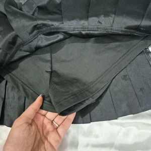 Black Pleated Faux Leather Mini Skort