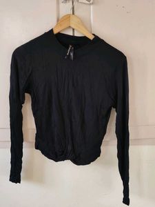 Black Long Sleeve Twist Front Top