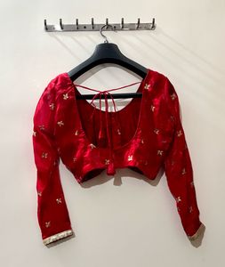 Red &amp; Gold Embroidered Blouse