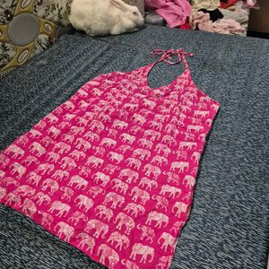 Pink Printed Halter Neck Kurti
