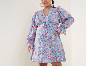 Cute Floral Print Button-Up Dress 3xl