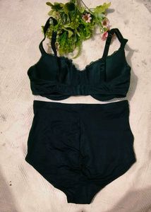 Black Lace Padded Bra with High waist penty 👍