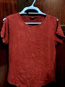 Maroon Cold Shoulder T-Shirt