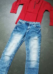 Red Kurta with Blue Jeans