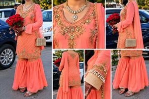 Exquisite Peach Embellished Sharara Set