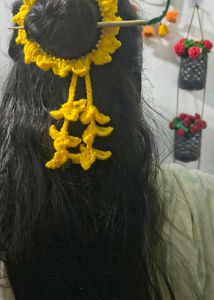 Yellow Crochet Flower Hair Stick