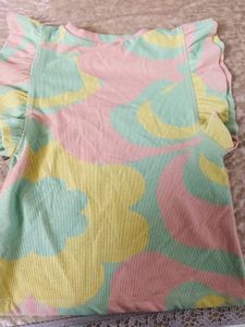 Colorful Swirl Print Ruffle Sleeve Top