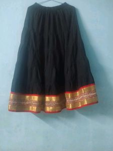 Black Tiered Ethnic Skirt with Gold Border