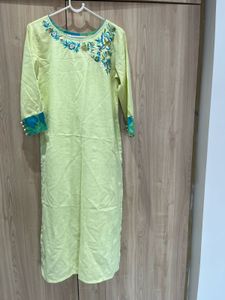 Indo Era Lime Green Embroidered Kurta Set