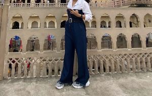 Stylish Denim Jumpsuit with White Shirt