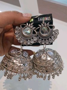 Oxidized Silver Jhumka Earrings