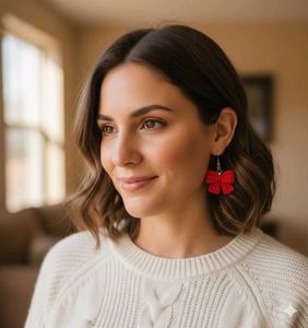 Red Bow Crochet Earrings