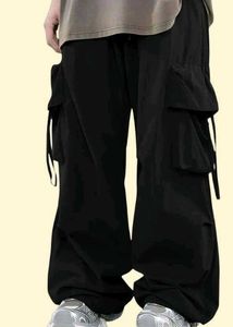 Men's Black Parachute Cargo Pants | Baggy Multi-Po