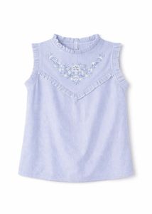 Embroidered Sleeveless Blue Top