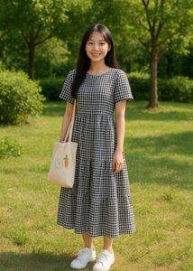 Gingham Tiered Midi Dress