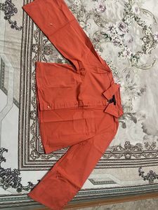 Orange Button-Down Shirt & Pants Set