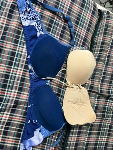 Blue Padded Bra with Straps