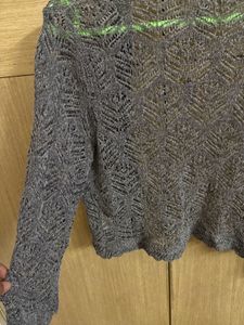 Chic Grey Crochet Open Front Cardigan