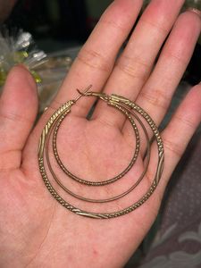 Triple Hoop Earrings - Gold Tone