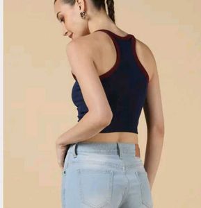 Navy Ribbed Crop Top