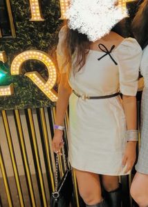 (Offer Price )off White Puff Sleeve Mini Dress