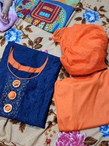 Beautiful Blue Kurta with Orange Trim