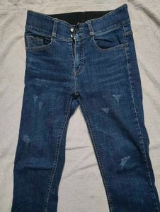 blue ribbed denim jeans