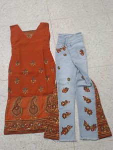Embroidered Kurti with Jeans Set