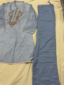 Light Blue Embroidered Kurta Set