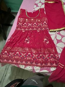 Pink Floral Embroidered Dress & Dupatta Set