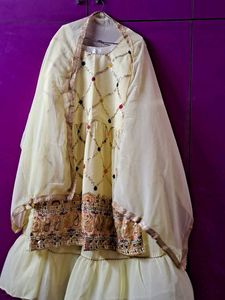 Elegant embroidery Yellow anarkali Kurta with shar
