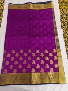 Vibrant Purple Silk Saree with Gold Border