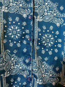 Teal Paisley Print Button-Up Shirt