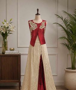Elegant Red & Cream Embroidered Lehenga Choli