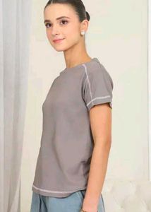 Casual Grey T-Shirt with White Stitching