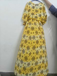 Yellow Printed Cape Maxi Dress