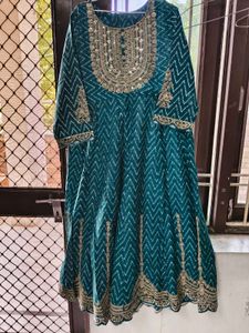 Embellished Teal Anarkali kurta