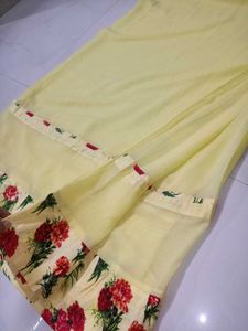 Beautiful Yellow Saree with Floral Blouse