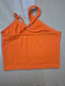 Orange Ribbed Crop Top
