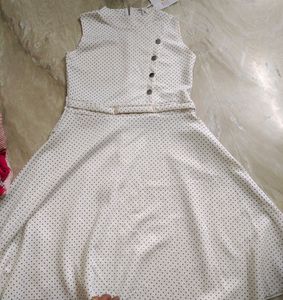 Off White Polka Dots Dress For Girls/Women