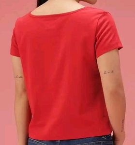Red Square Neck Casual Top
