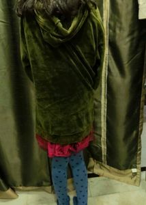 Jacket Zipper unisex Olive Green Velvet Hoodie