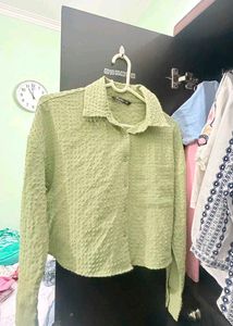 Textured Button-Up Cropped Shirt