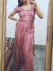 Embroidered print Pink Ethnic coord set