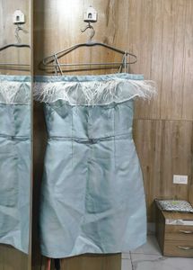 💎🥵Light Blue Feather Trim Mini Dress🔥🔥